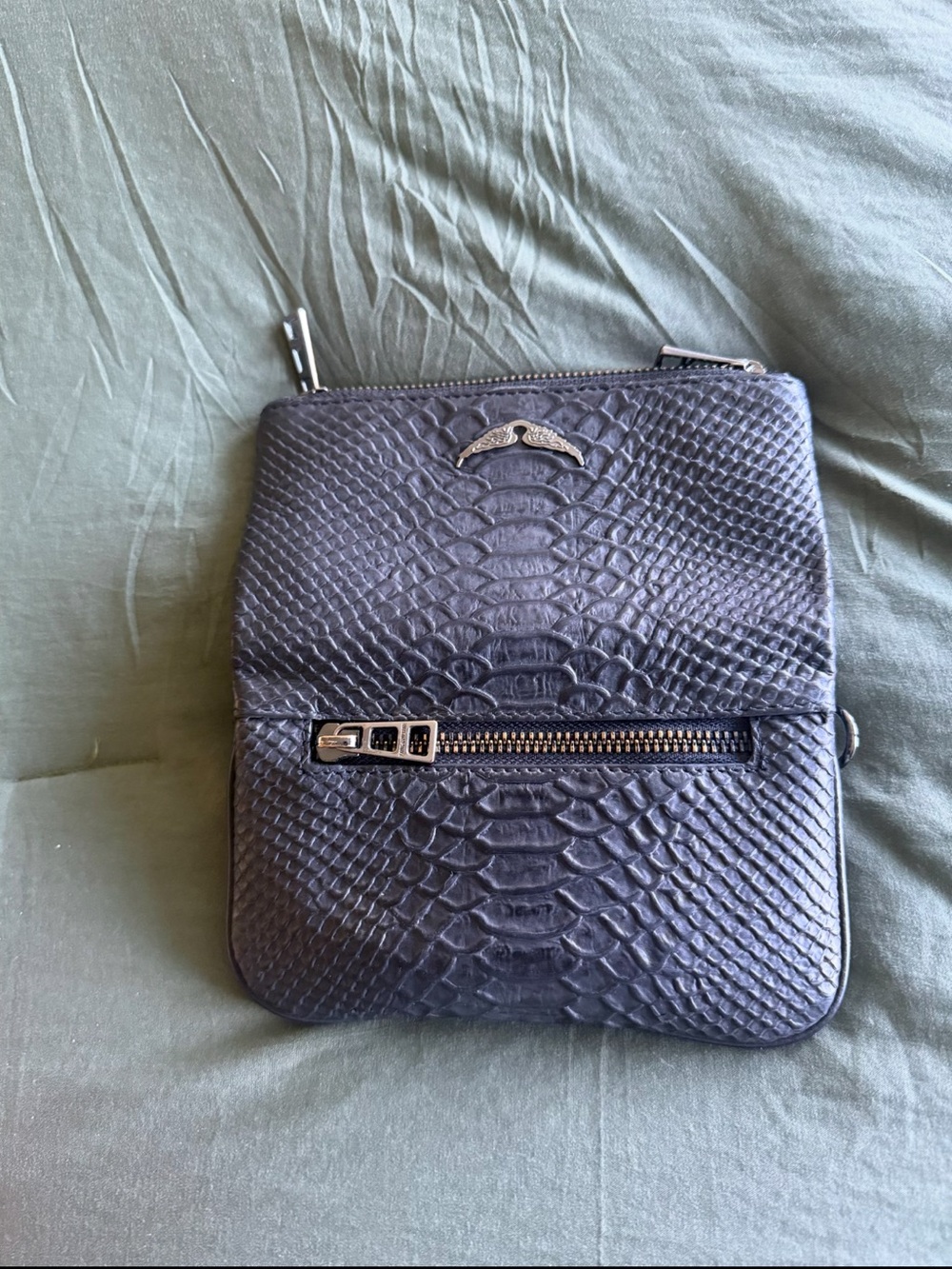 Zadig & Voltaire Black Textured Wing-Emblem Chain Crossbody - Picture 3 of 5